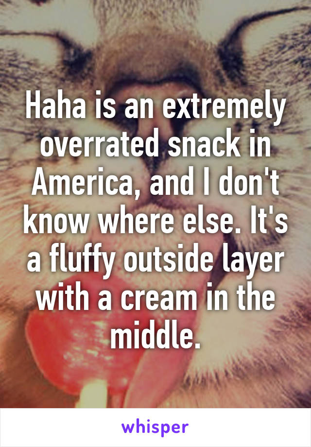 Haha is an extremely overrated snack in America, and I don't know where else. It's a fluffy outside layer with a cream in the middle.