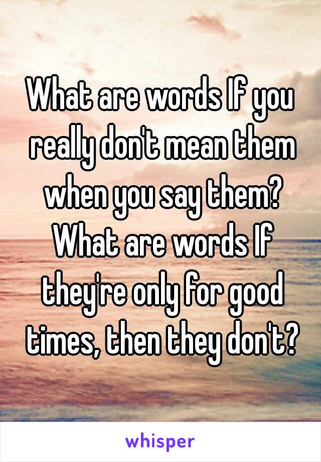 What are words If you really don't mean them when you say them? What are words If they're only for good times, then they don't?