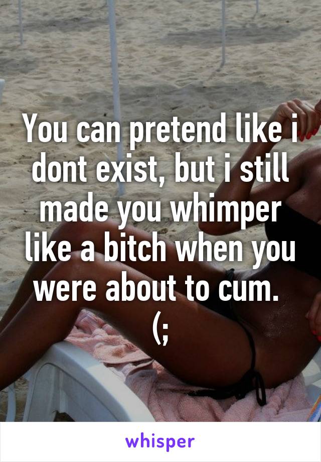 You can pretend like i dont exist, but i still made you whimper like a bitch when you were about to cum. 
(;