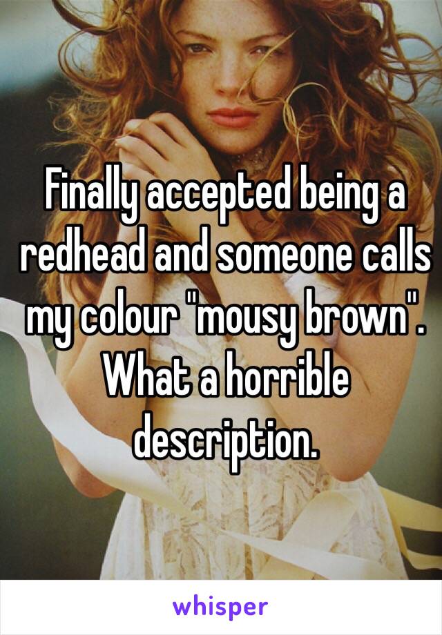 Finally accepted being a redhead and someone calls my colour "mousy brown". What a horrible description. 