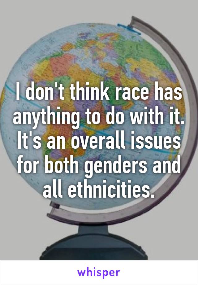 I don't think race has anything to do with it. It's an overall issues for both genders and all ethnicities.