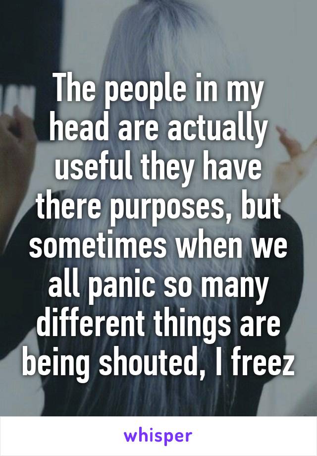 The people in my head are actually useful they have there purposes, but sometimes when we all panic so many different things are being shouted, I freez