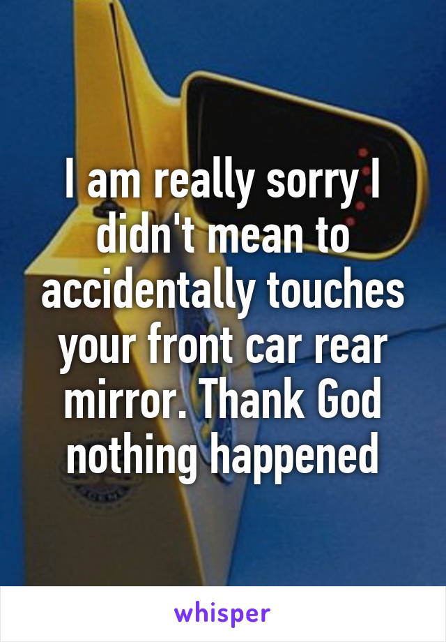 I am really sorry I didn't mean to accidentally touches your front car rear mirror. Thank God nothing happened