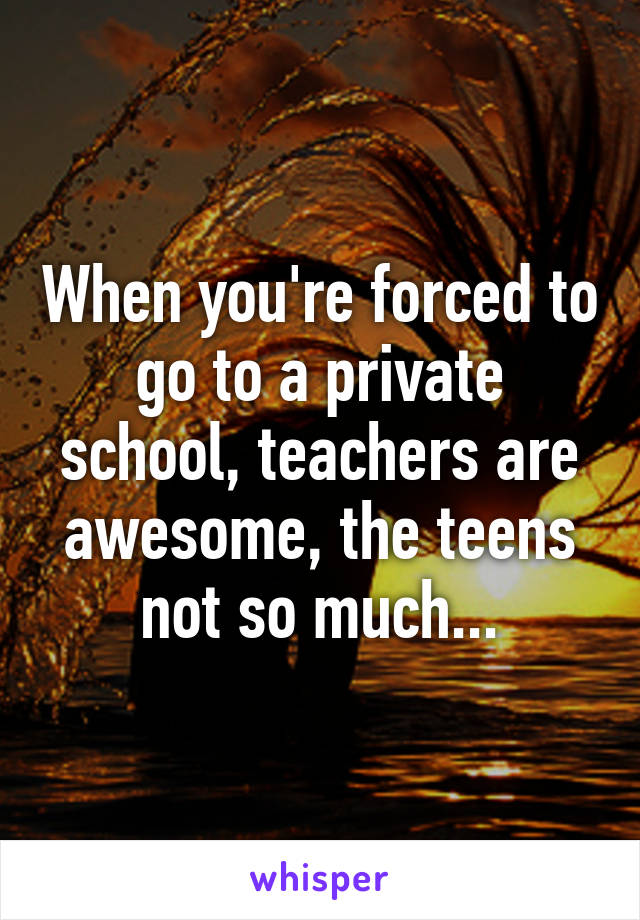 When you're forced to go to a private school, teachers are awesome, the teens not so much...