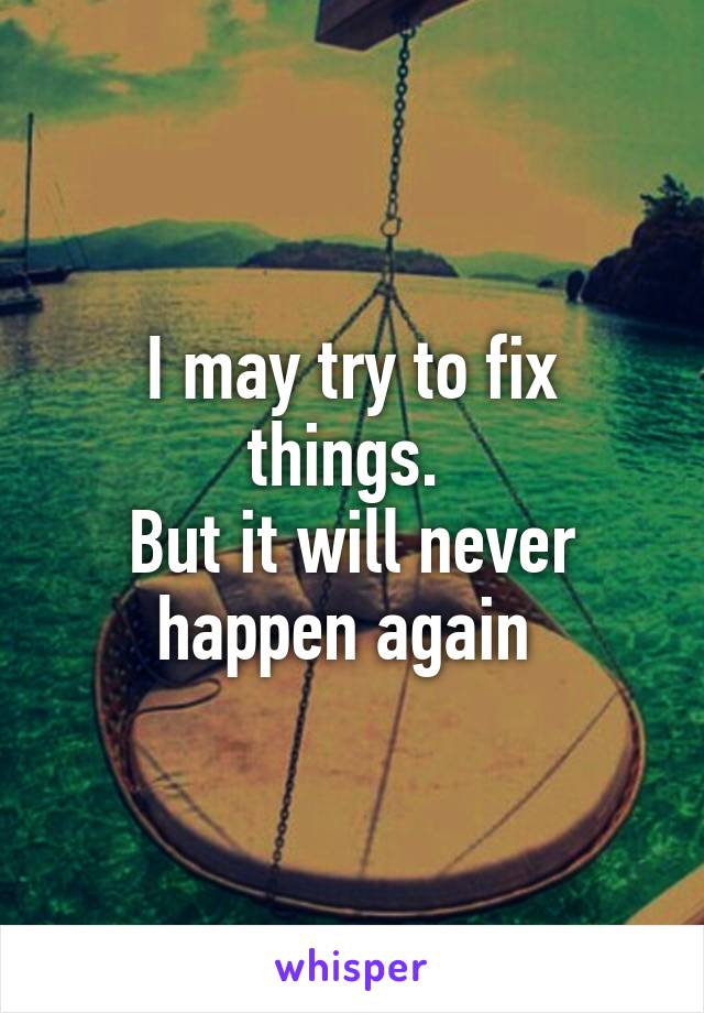 I may try to fix things. 
But it will never happen again 