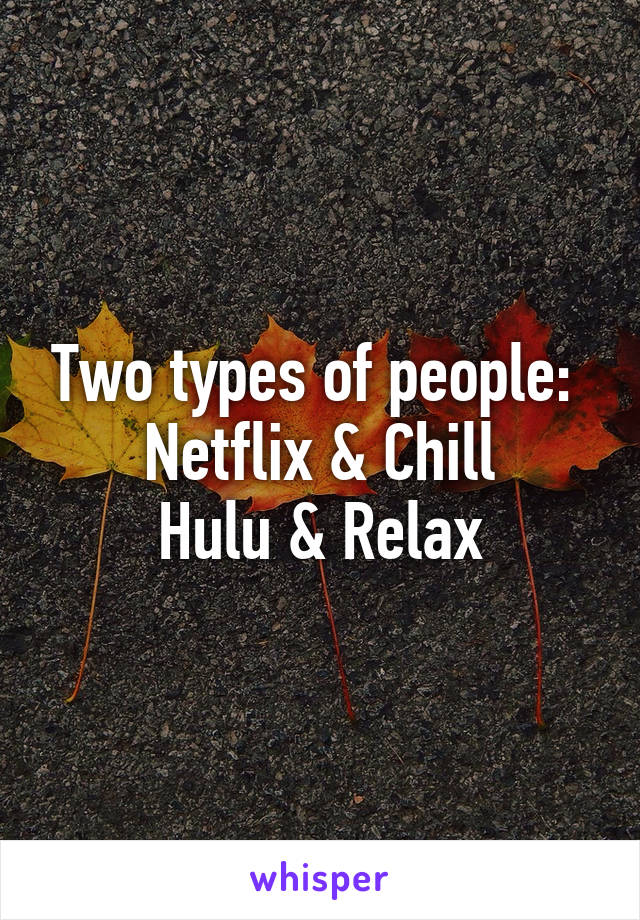 Two types of people: 
Netflix & Chill
Hulu & Relax