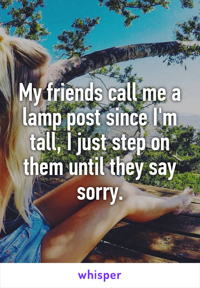 My friends call me a lamp post since I'm tall, I just step on them until they say sorry.