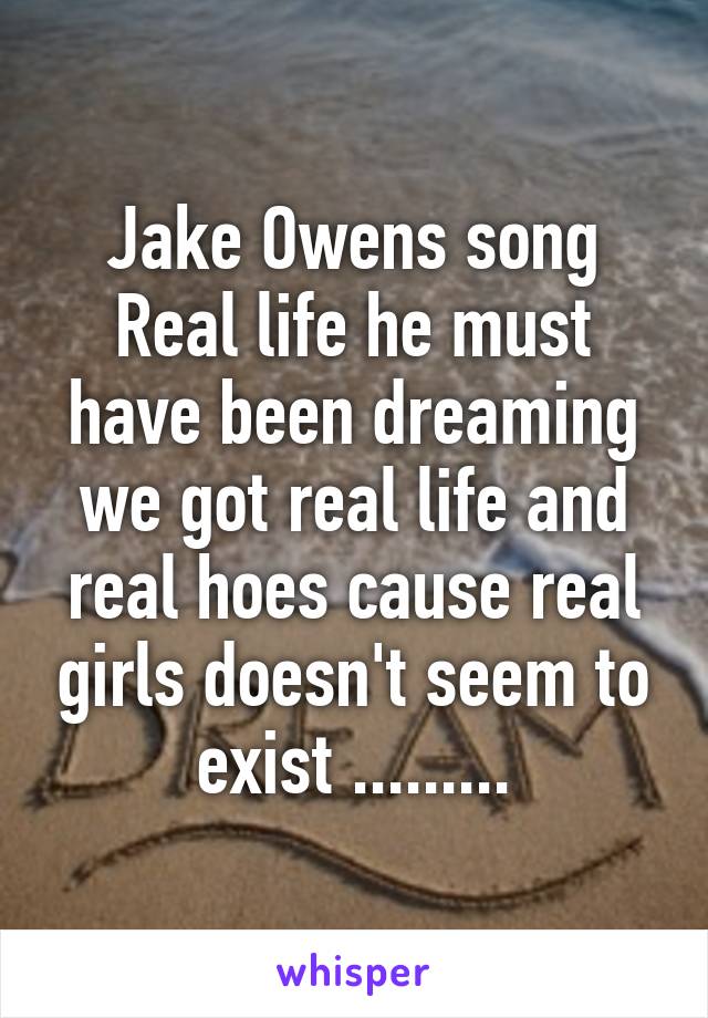 Jake Owens song Real life he must have been dreaming we got real life and real hoes cause real girls doesn't seem to exist .........