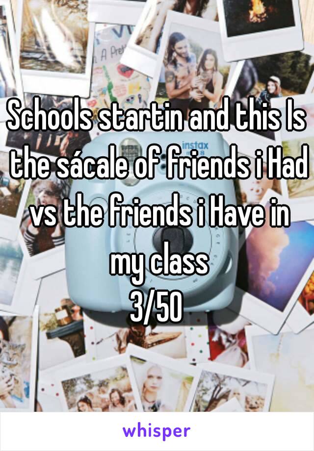 Schools startin and this Is the sácale of friends i Had vs the friends i Have in my class
3/50