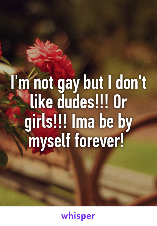 I'm not gay but I don't like dudes!!! Or girls!!! Ima be by myself forever! 