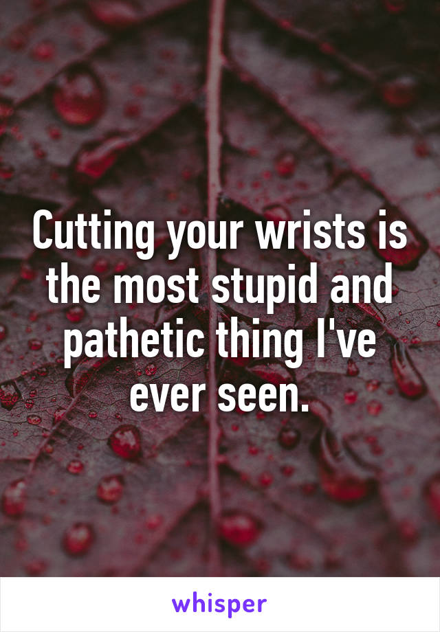 Cutting your wrists is the most stupid and pathetic thing I've ever seen.