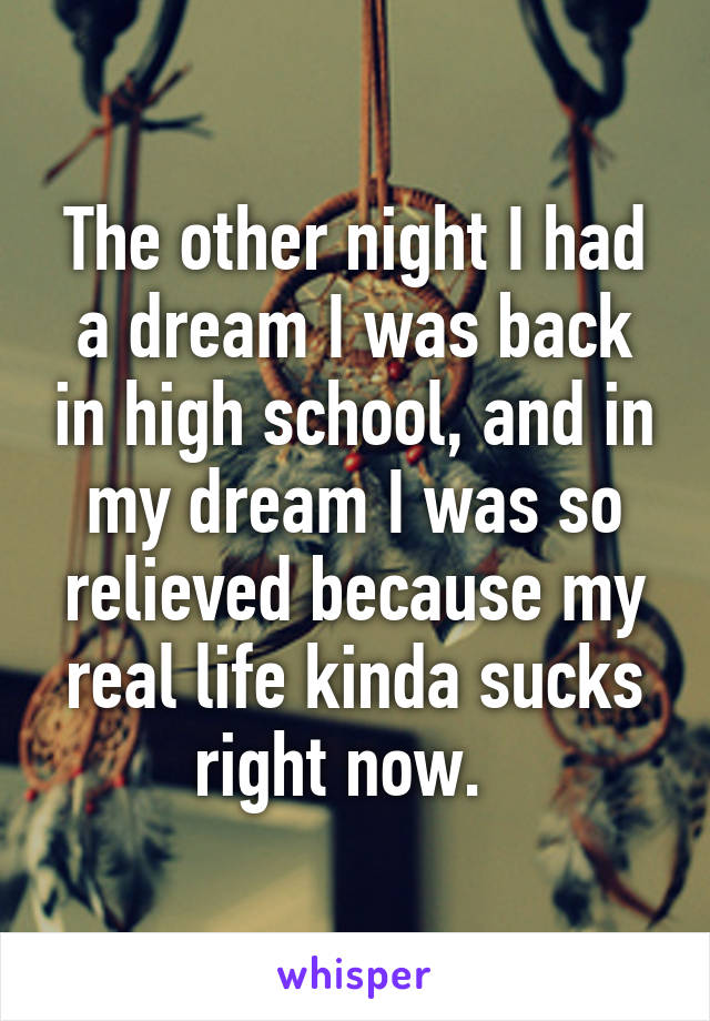 The other night I had a dream I was back in high school, and in my dream I was so relieved because my real life kinda sucks right now.  