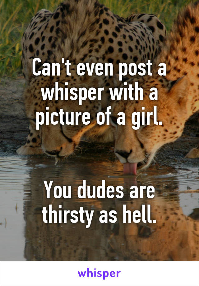 Can't even post a whisper with a picture of a girl.


You dudes are thirsty as hell.