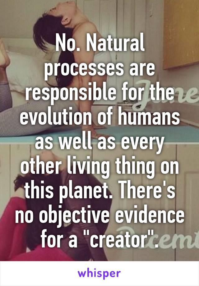 No. Natural processes are responsible for the evolution of humans as well as every other living thing on this planet. There's no objective evidence for a "creator".