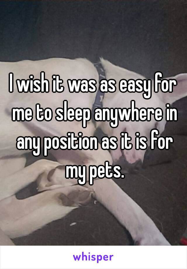 I wish it was as easy for me to sleep anywhere in any position as it is for my pets.