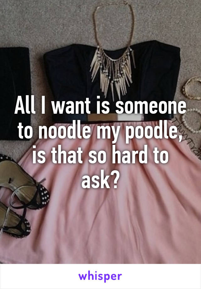 All I want is someone to noodle my poodle, is that so hard to ask?