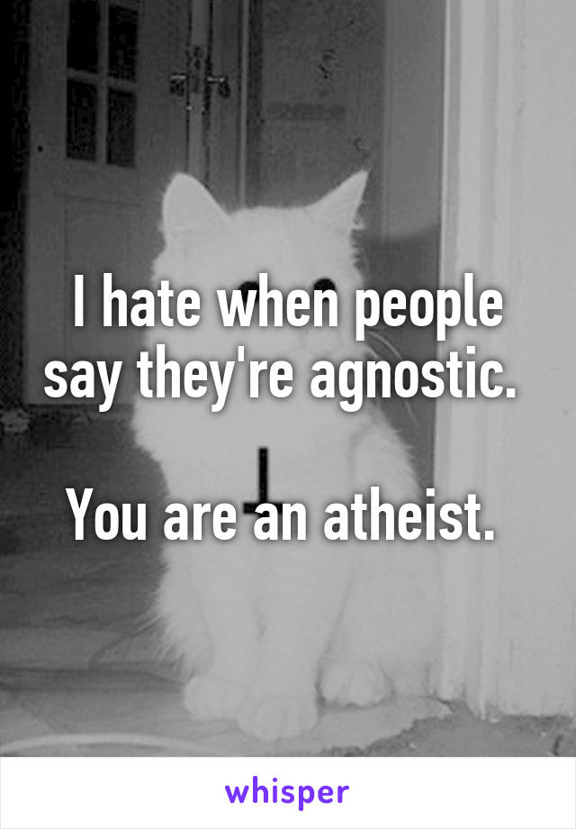 I hate when people say they're agnostic. 

You are an atheist. 