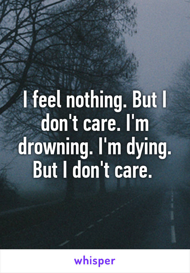 I feel nothing. But I don't care. I'm drowning. I'm dying. But I don't care. 