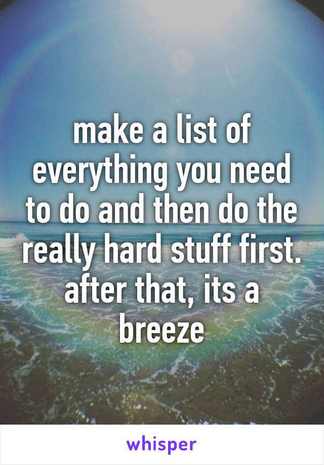 make a list of everything you need to do and then do the really hard stuff first. after that, its a breeze