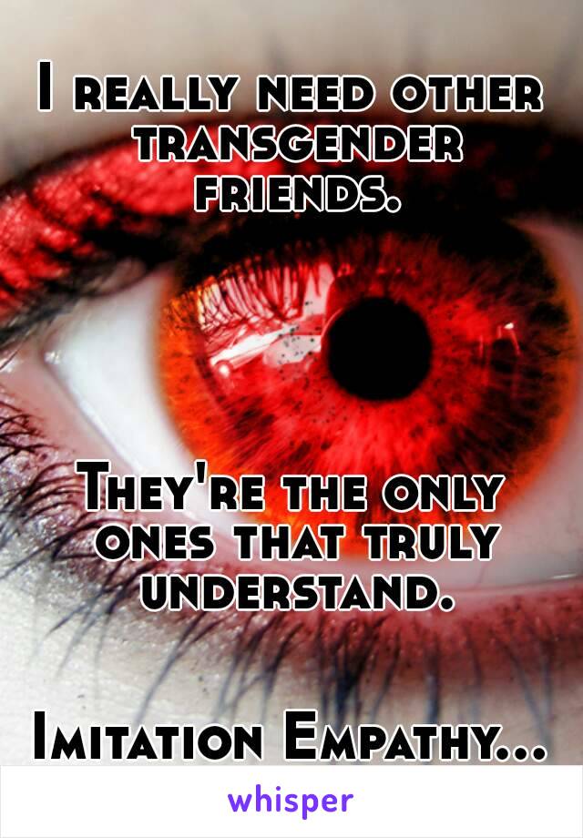 I really need other transgender friends.





They're the only ones that truly understand.


Imitation Empathy... smh