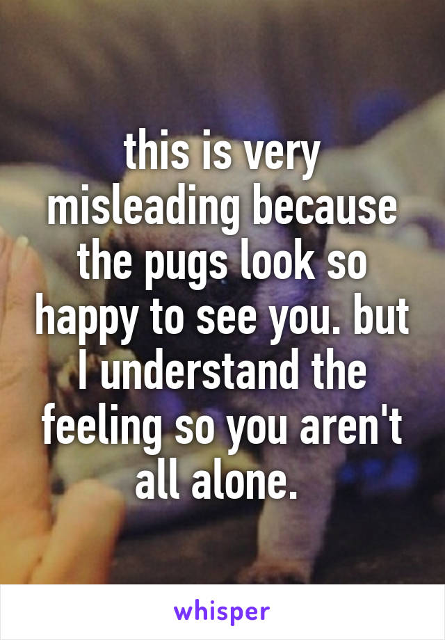 this is very misleading because the pugs look so happy to see you. but I understand the feeling so you aren't all alone. 