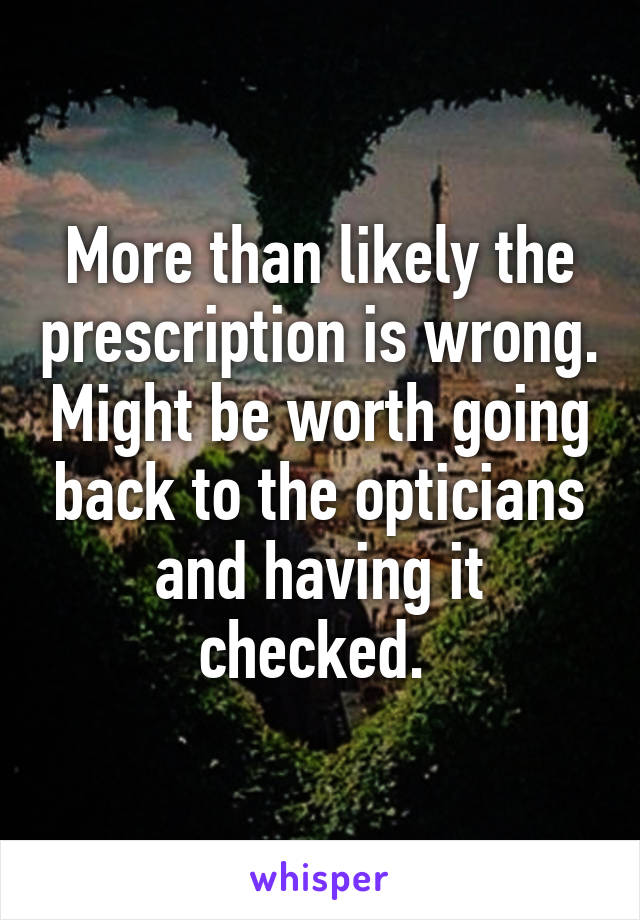 More than likely the prescription is wrong. Might be worth going back to the opticians and having it checked. 