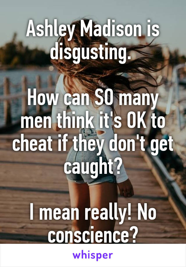 Ashley Madison is disgusting. 

How can SO many men think it's OK to cheat if they don't get caught?

I mean really! No conscience?