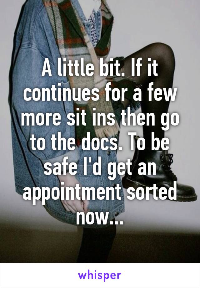 A little bit. If it continues for a few more sit ins then go to the docs. To be safe I'd get an appointment sorted now...