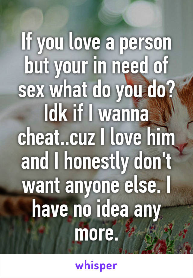 If you love a person but your in need of sex what do you do? Idk if I wanna cheat..cuz I love him and I honestly don't want anyone else. I have no idea any more.