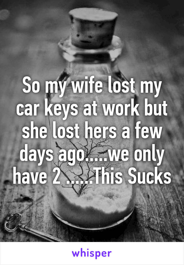 So my wife lost my car keys at work but she lost hers a few days ago.....we only have 2 ......This Sucks