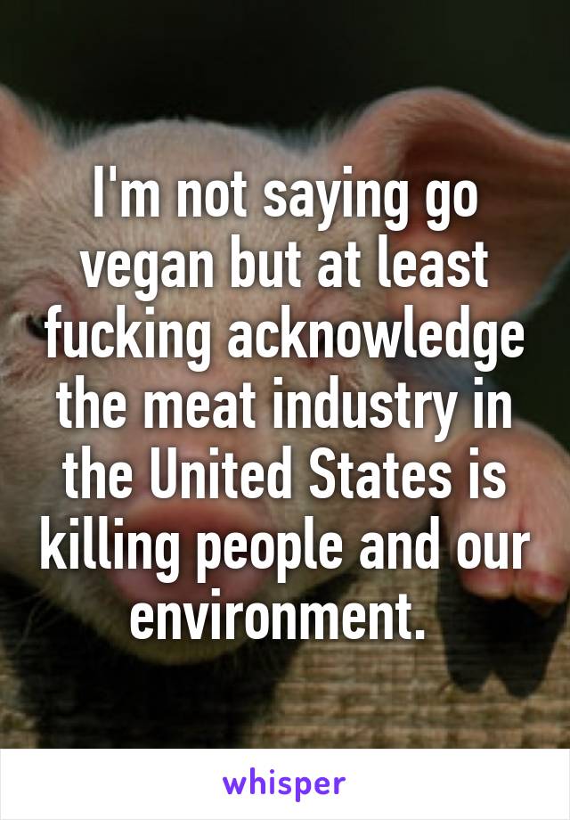 I'm not saying go vegan but at least fucking acknowledge the meat industry in the United States is killing people and our environment. 