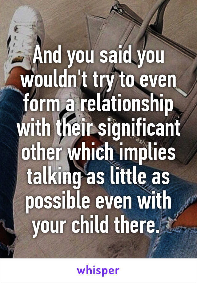 And you said you wouldn't try to even form a relationship with their significant other which implies talking as little as possible even with your child there. 