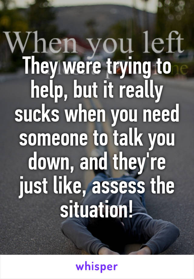They were trying to help, but it really sucks when you need someone to talk you down, and they're just like, assess the situation!