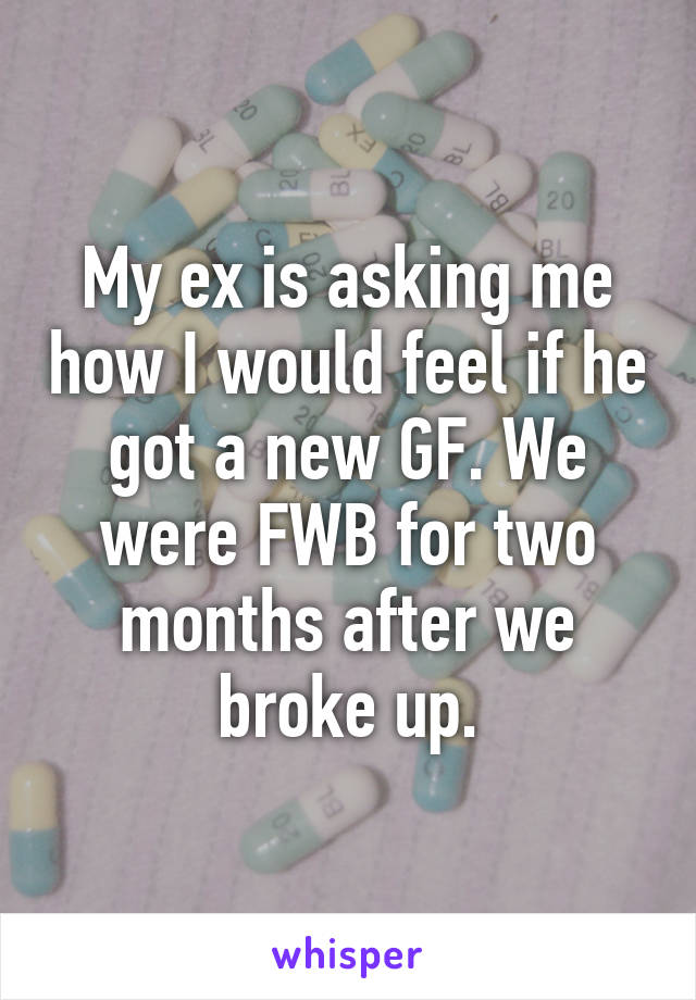 My ex is asking me how I would feel if he got a new GF. We were FWB for two months after we broke up.