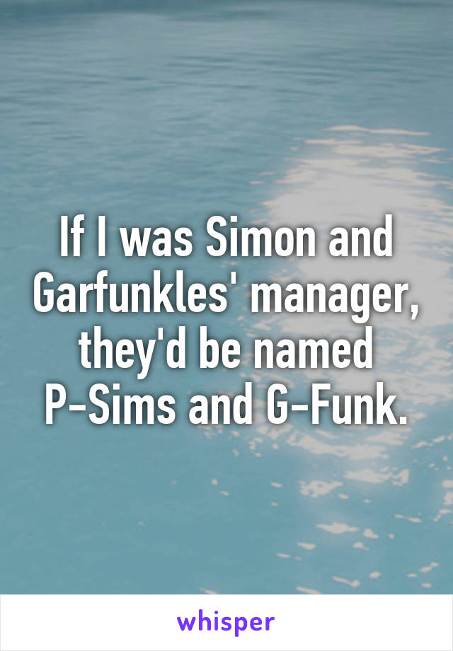 If I was Simon and Garfunkles' manager, they'd be named P-Sims and G-Funk.