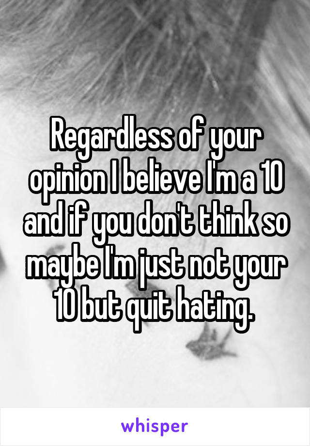 Regardless of your opinion I believe I'm a 10 and if you don't think so maybe I'm just not your 10 but quit hating. 