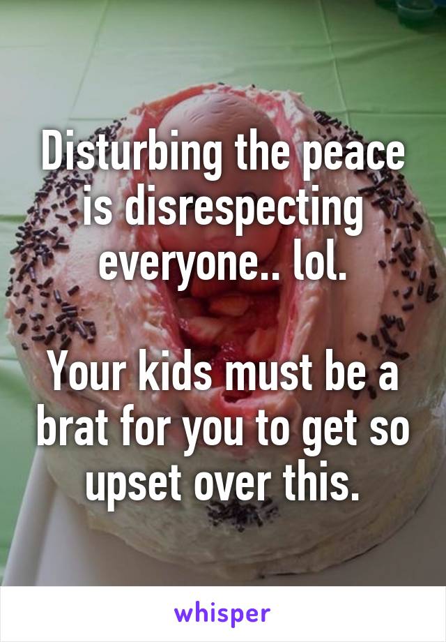 Disturbing the peace is disrespecting everyone.. lol.

Your kids must be a brat for you to get so upset over this.