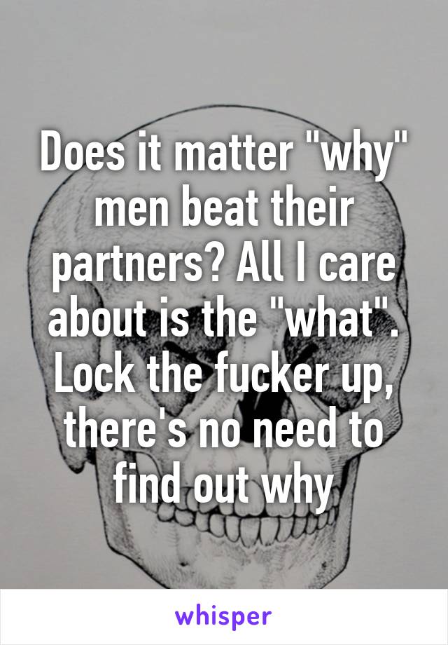 Does it matter "why" men beat their partners? All I care about is the "what". Lock the fucker up, there's no need to find out why