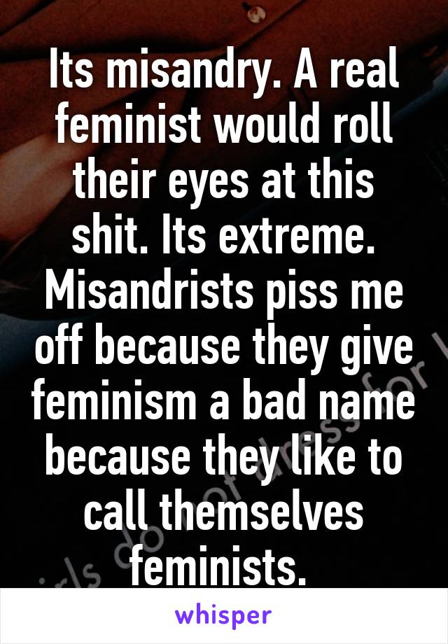 Its misandry. A real feminist would roll their eyes at this shit. Its extreme. Misandrists piss me off because they give feminism a bad name because they like to call themselves feminists. 