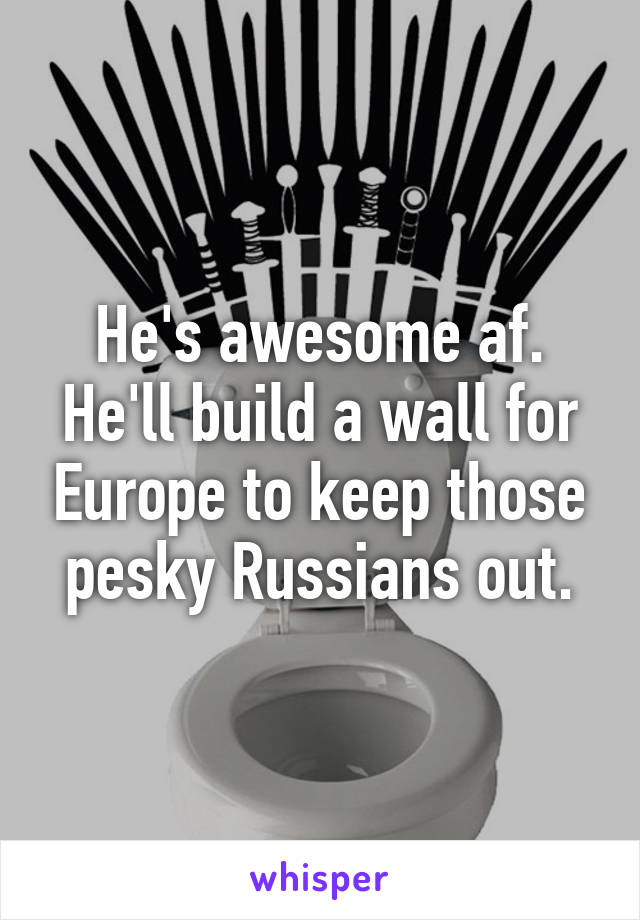 He's awesome af. He'll build a wall for Europe to keep those pesky Russians out.