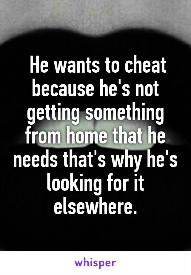  He wants to cheat because he's not getting something from home that he needs that's why he's looking for it elsewhere.