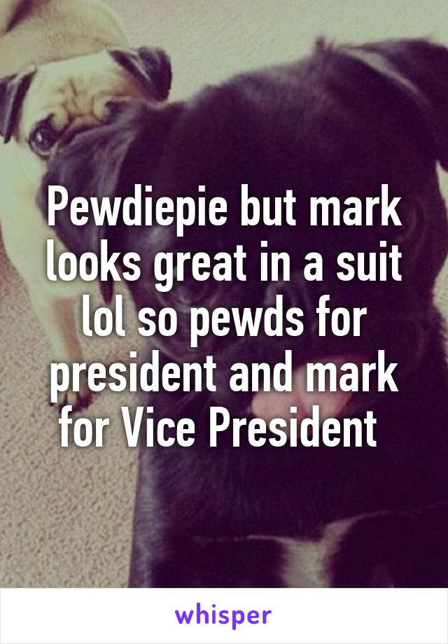 Pewdiepie but mark looks great in a suit lol so pewds for president and mark for Vice President 