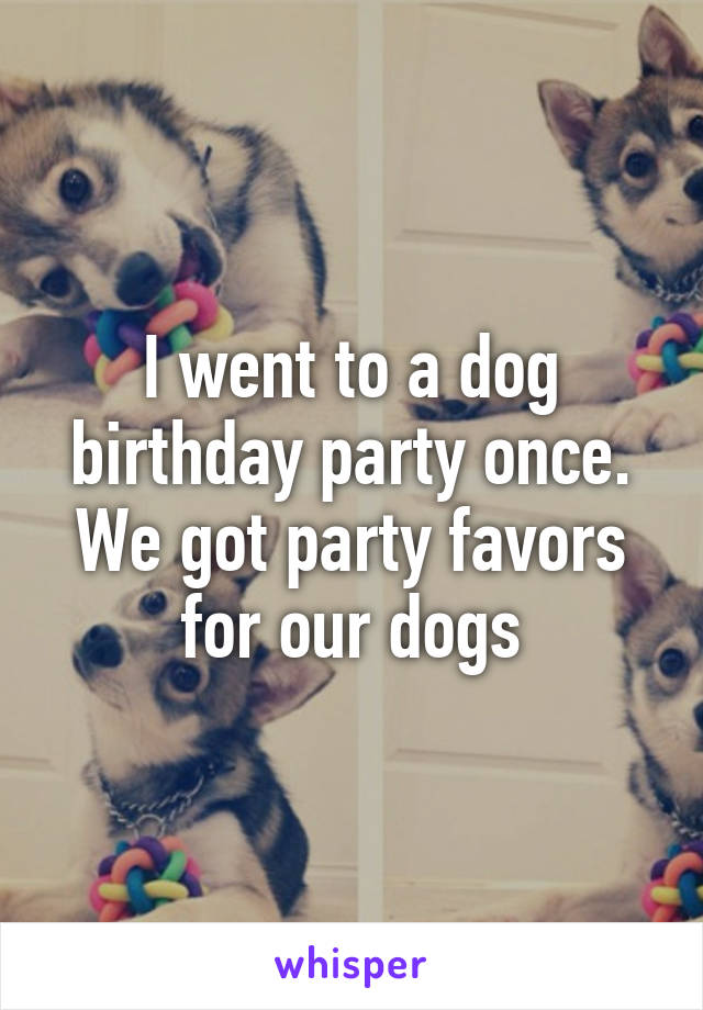 I went to a dog birthday party once. We got party favors for our dogs