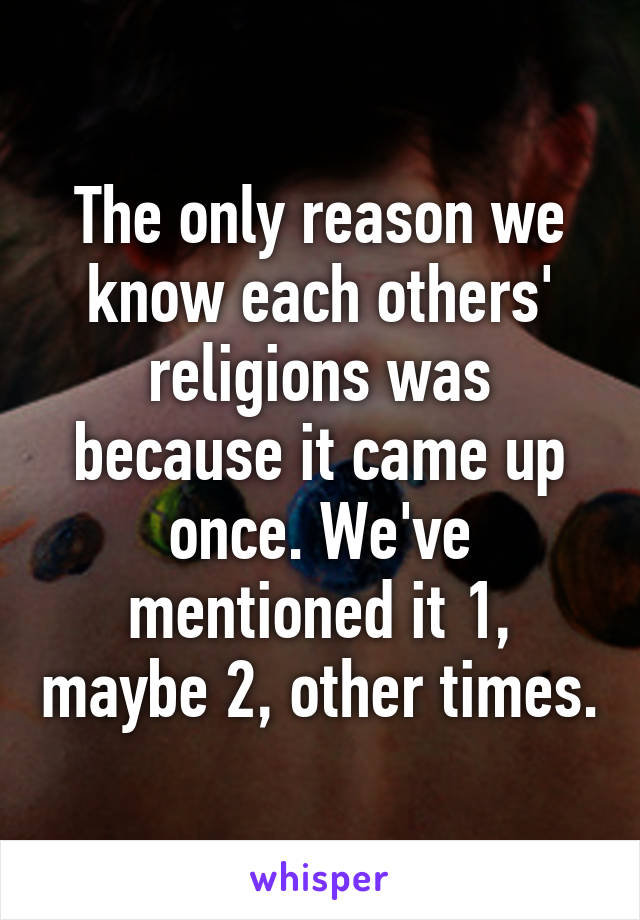 The only reason we know each others' religions was because it came up once. We've mentioned it 1, maybe 2, other times.