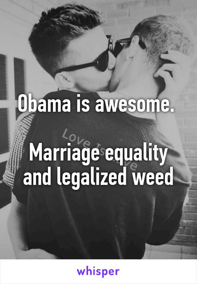 Obama is awesome. 

Marriage equality and legalized weed