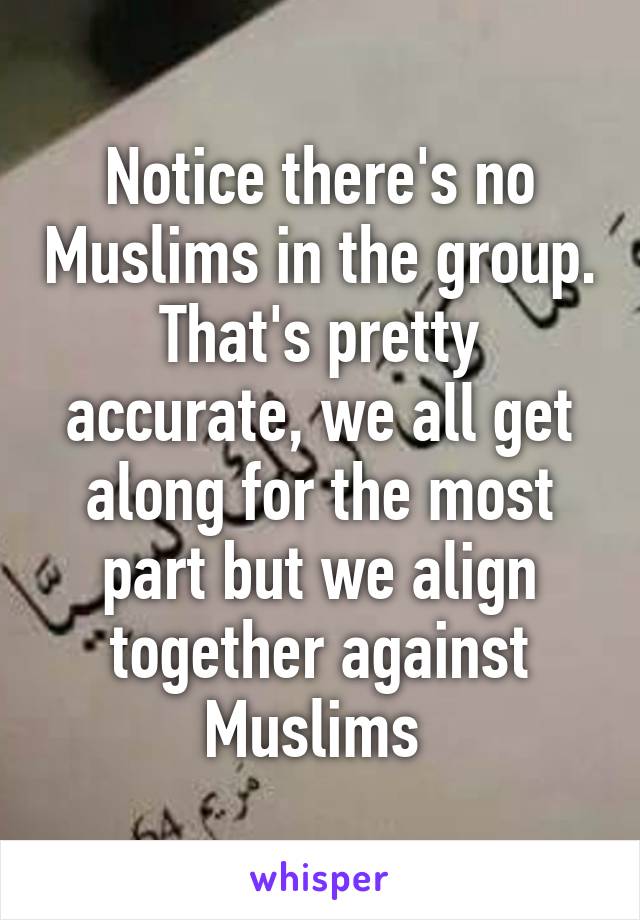 Notice there's no Muslims in the group. That's pretty accurate, we all get along for the most part but we align together against Muslims 