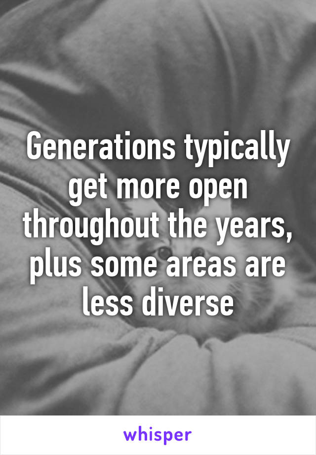 Generations typically get more open throughout the years, plus some areas are less diverse