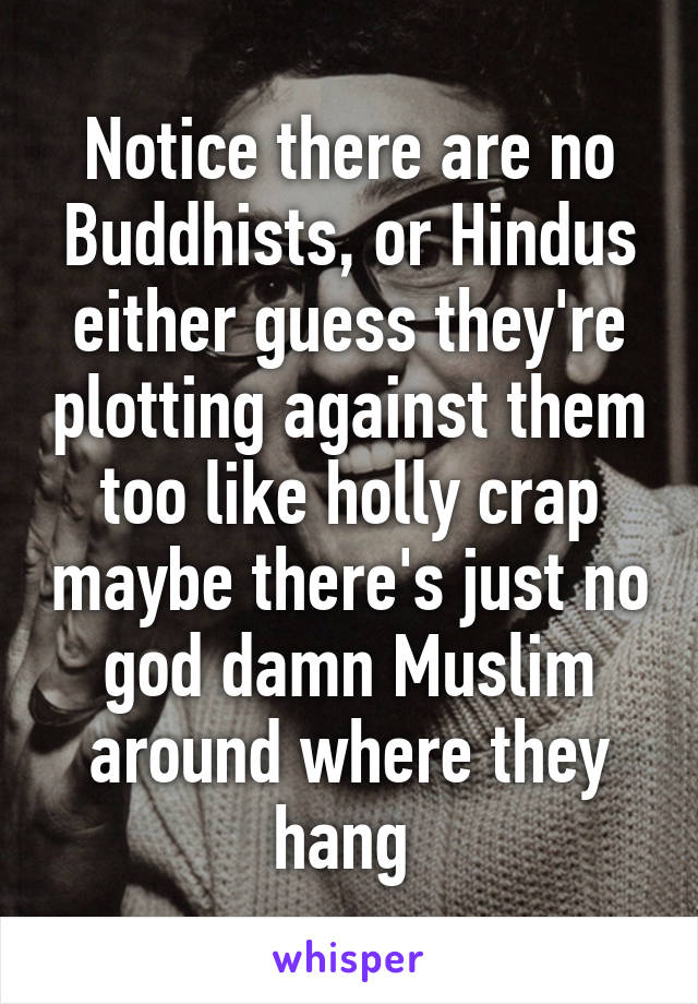 Notice there are no Buddhists, or Hindus either guess they're plotting against them too like holly crap maybe there's just no god damn Muslim around where they hang 