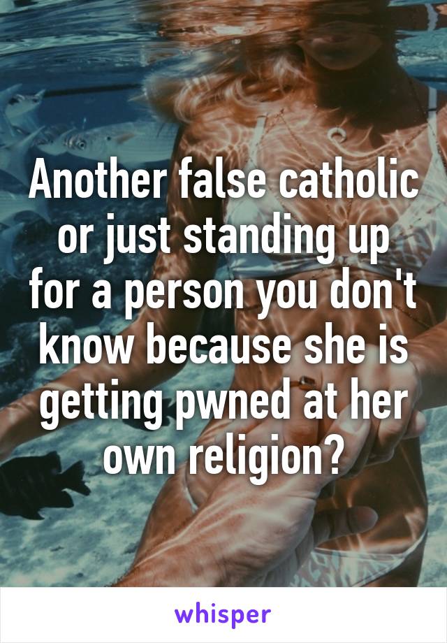 Another false catholic or just standing up for a person you don't know because she is getting pwned at her own religion?