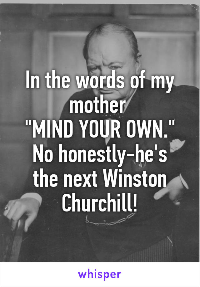 In the words of my mother 
"MIND YOUR OWN."
No honestly-he's the next Winston Churchill!